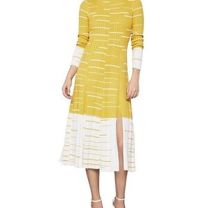BCBGMaxAzria Mustard and White Long Sleeve Dress